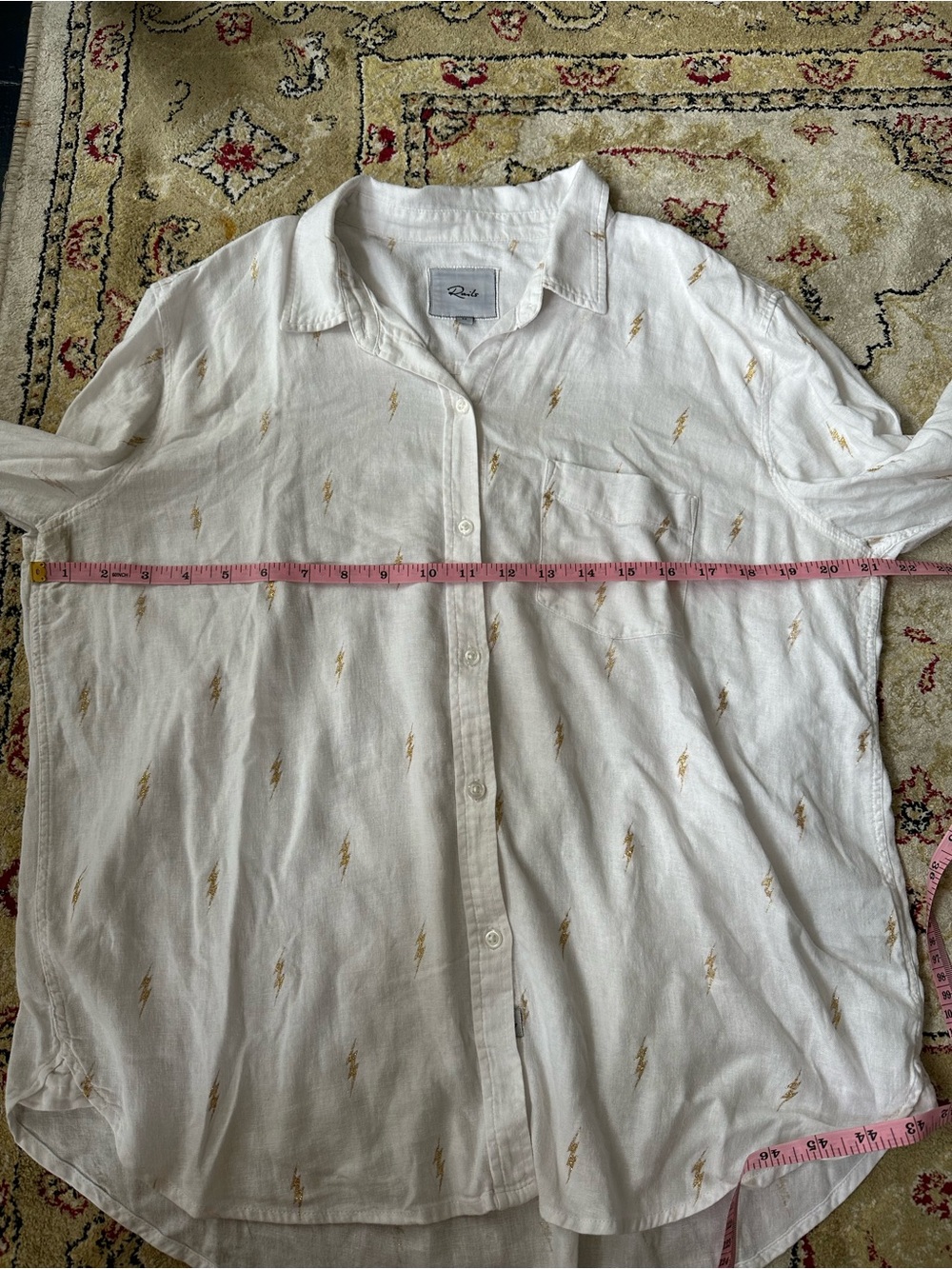 Rails White Gold Lightning Bolt Linen Blend Button Down Shirt Size M - Picture 10 of 12